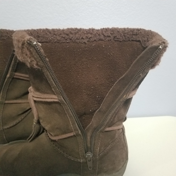 LL Bean Brown Suede Leather Zip Moccasin Winter Fleece Lined Boots Girls Size 3. - Picture 9 of 13